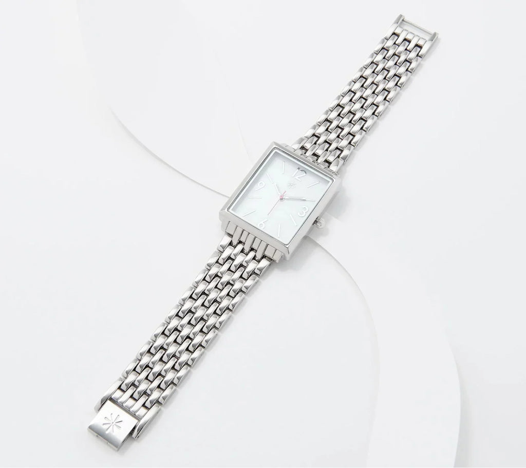Link Isaac Watch, Live! SilverTone, Mizrahi Metal Mesh 6-3/4"-8" Rectangle