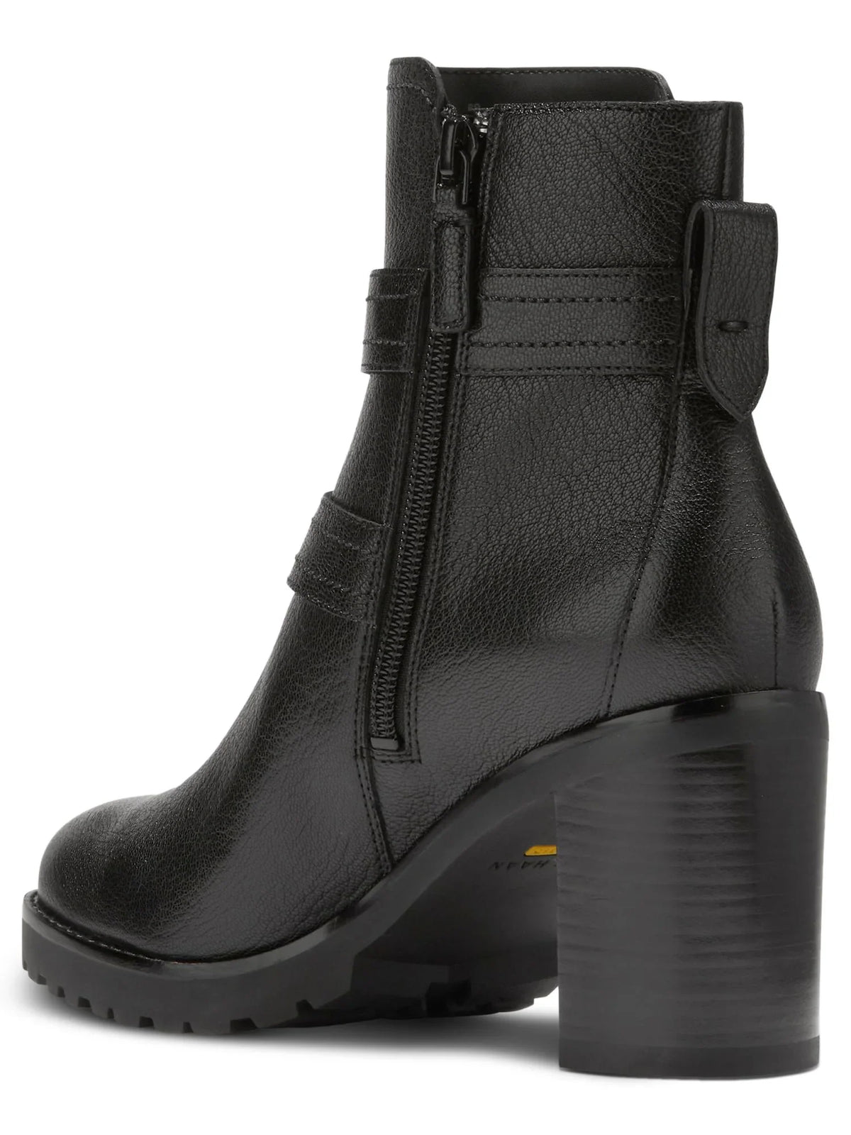 Black HAAN Buckle Stacked Foster Heel Accent Zip-Up Toe 5 Almond Womens Booties Leather COLE B