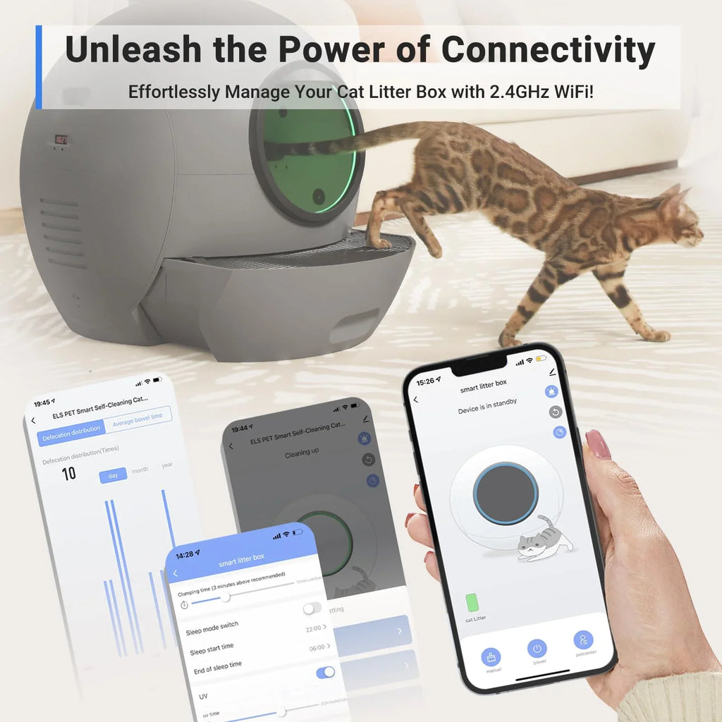 Litter Self Cat Box Control Multiple ELS PET Cats Cat Automatic Version] for Litter Box APP Cleaning [Upgraded
