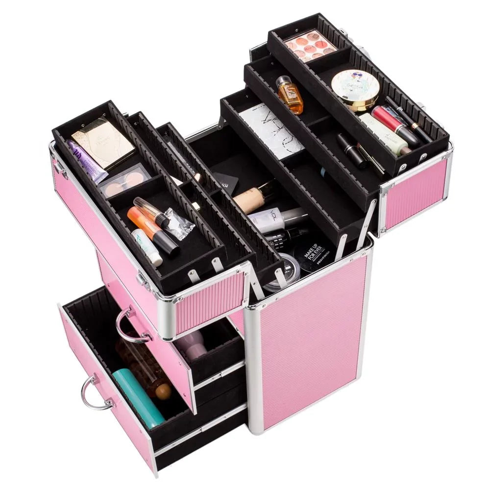 Storage Trolley, Case, Makeup Cosmetic Box in 1 Aluminum Train 3 Lockable Ktaxon Pink Pro Rolling