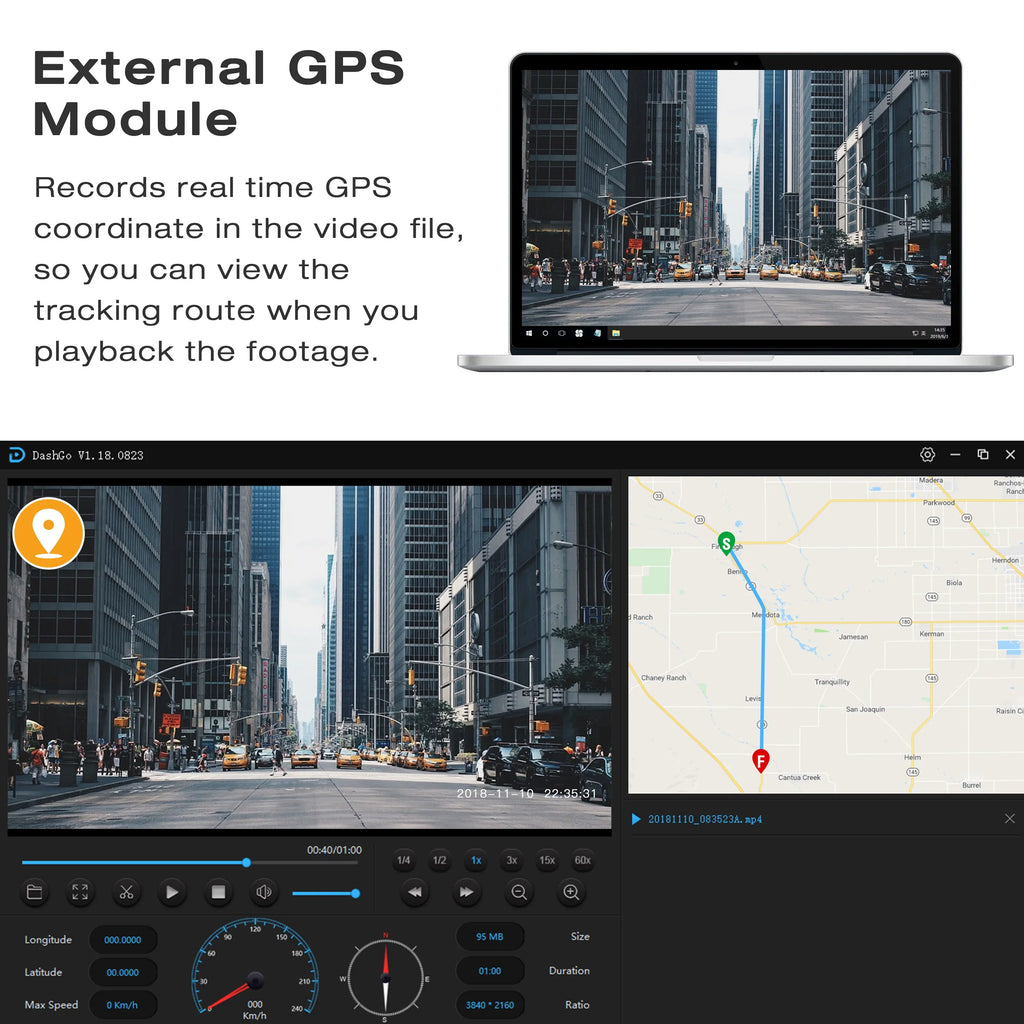 24H with 1080 Vision, Dual Night Loop Cam Front GPS Recording, Dash 170° Camera Wide for Dash Inside, WDR 1.5" Campark Car Cars Parking and Angle, Camera, Monitor