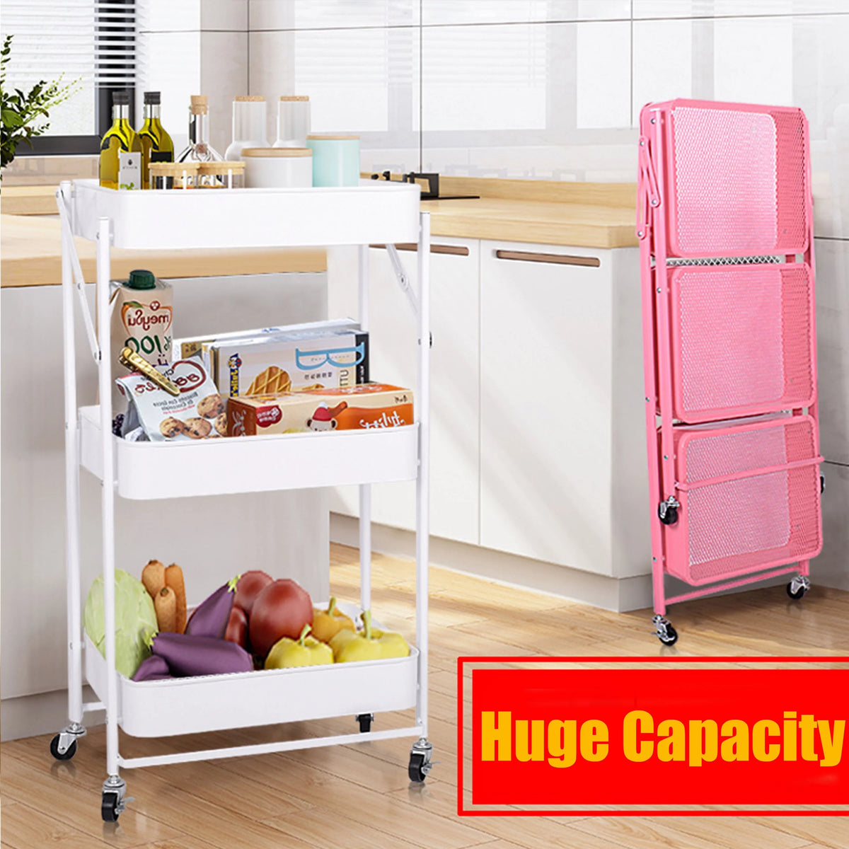 Home With Rolling Library Organizer 3 Utility Utility Shelves Cart Cart Storage Foldable Wheels, Office Multi-Function Metal Rolling Mobile Folding Storage Cart Cart Tier Craft for