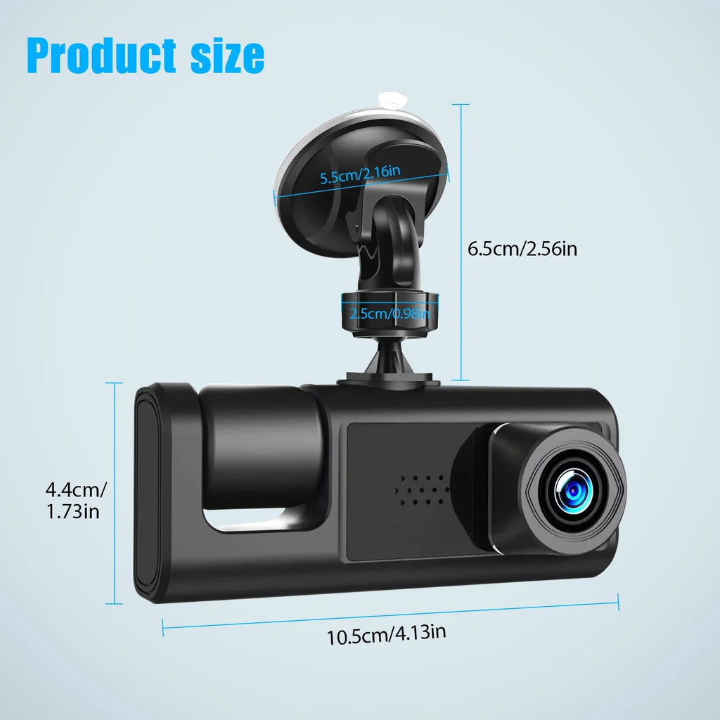 Loop Channel Monitor Three and G-Sensor, Inside Dash 3 HD Cam Way for Vision, W/IR Front 1080P Rear Full W/32GB Night Recording, TF Cars, Car Dash Camera Card, Parking Triple Dashcam Camera