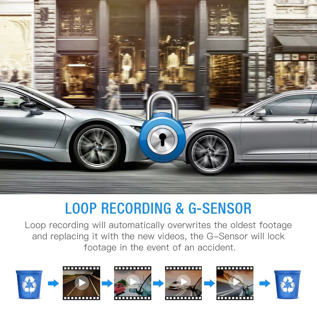 Vision Front TOGUARD Dash Parking Monitor, Night and 3" Loop G-Sensor, with Recording Camera Screen Cam Dual Inside Car IR 1080P LCD Dash Camera