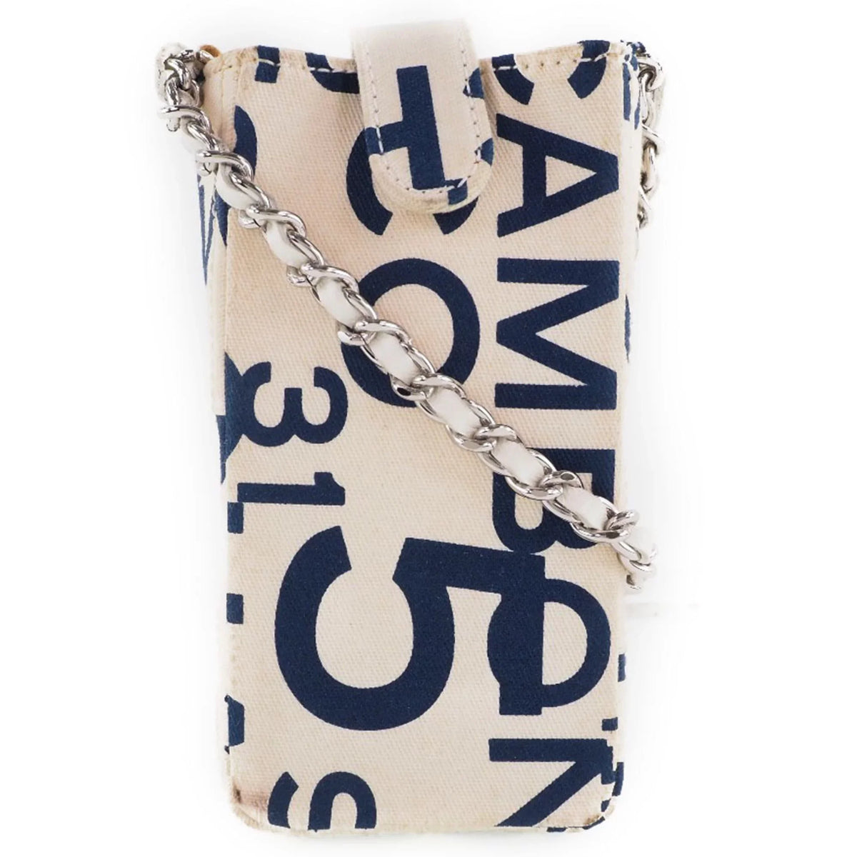 (Good) Pre-Owned Women's White/Blue Canvas Pouch Chain