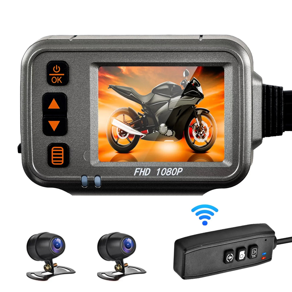 Angle,Parking Cam,WiFi 32G Recording Camera Vision Dual Night Shinysix After Full Monitoring, Timed Flameout Motorbike 1080p ,120° card Wide Motorcycle storage Dash With Body Waterproof