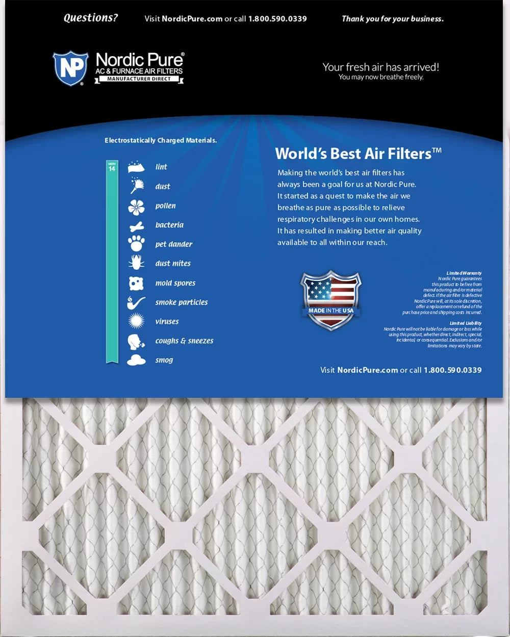 MERV 10x24x1 Pure Pack Air 14 Filters Nordic 6 Pleated
