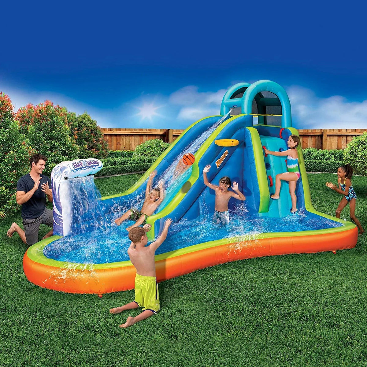 Kids Sprinkler Adventure Blower Feet exterior with Slide Giant Huge Included Long Park Wave Inflatable Heavy in Surf and Pool (14 Hoop - - Splash liquid Basketball Built - 8 N Duty High) by Feet