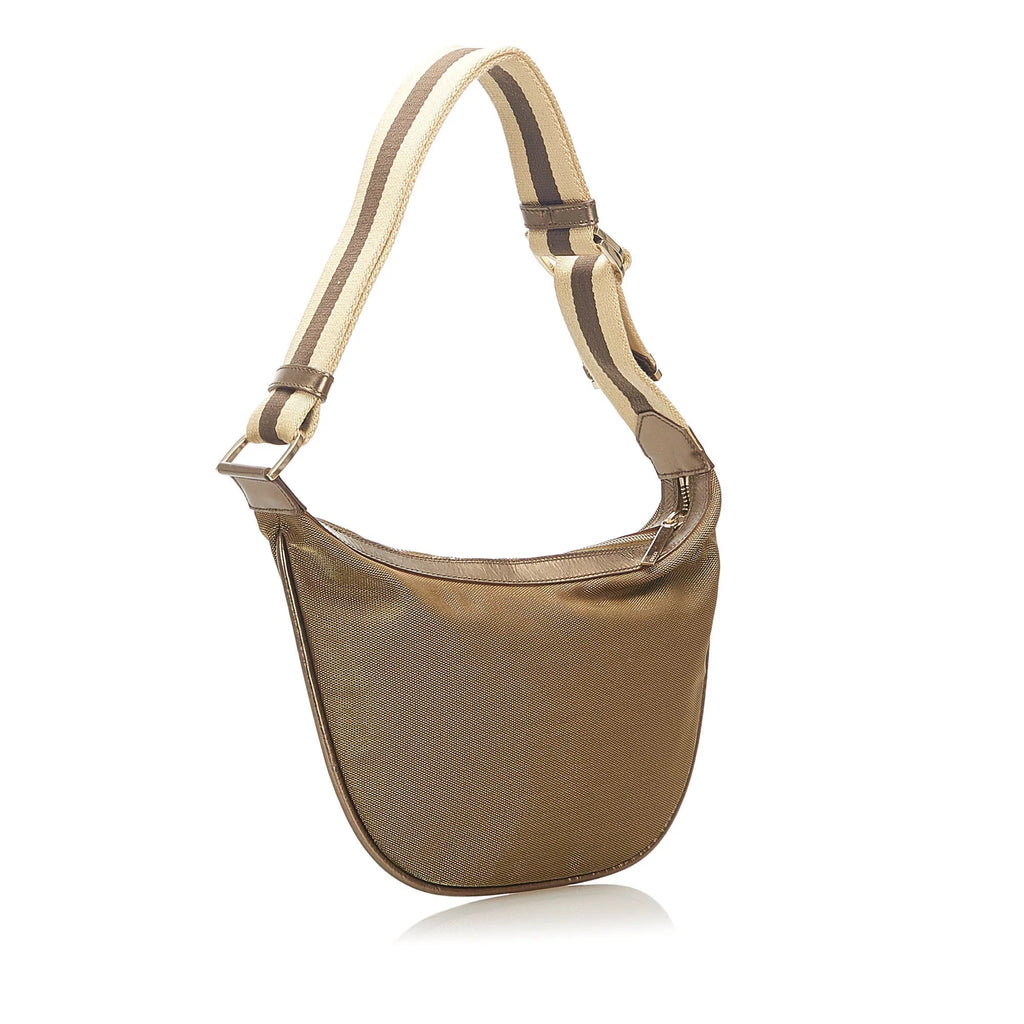 Pre-Owned Web Canvas Brown Fabric Bag Shoulder (Good) Women