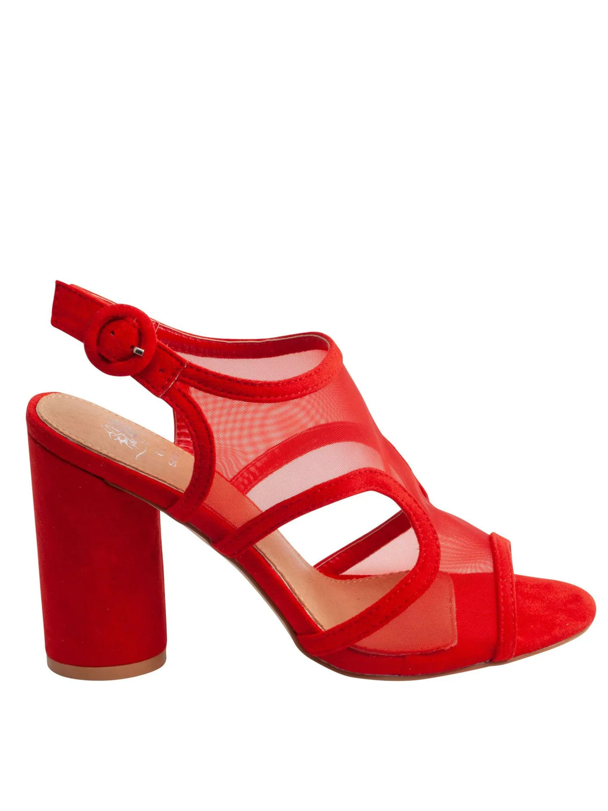 G.C. Side Cutouts Slingback 7.5 Toe Claire Adjustable Round Block SHOES Sandal Heel Padded Red Mesh Womens Buckle