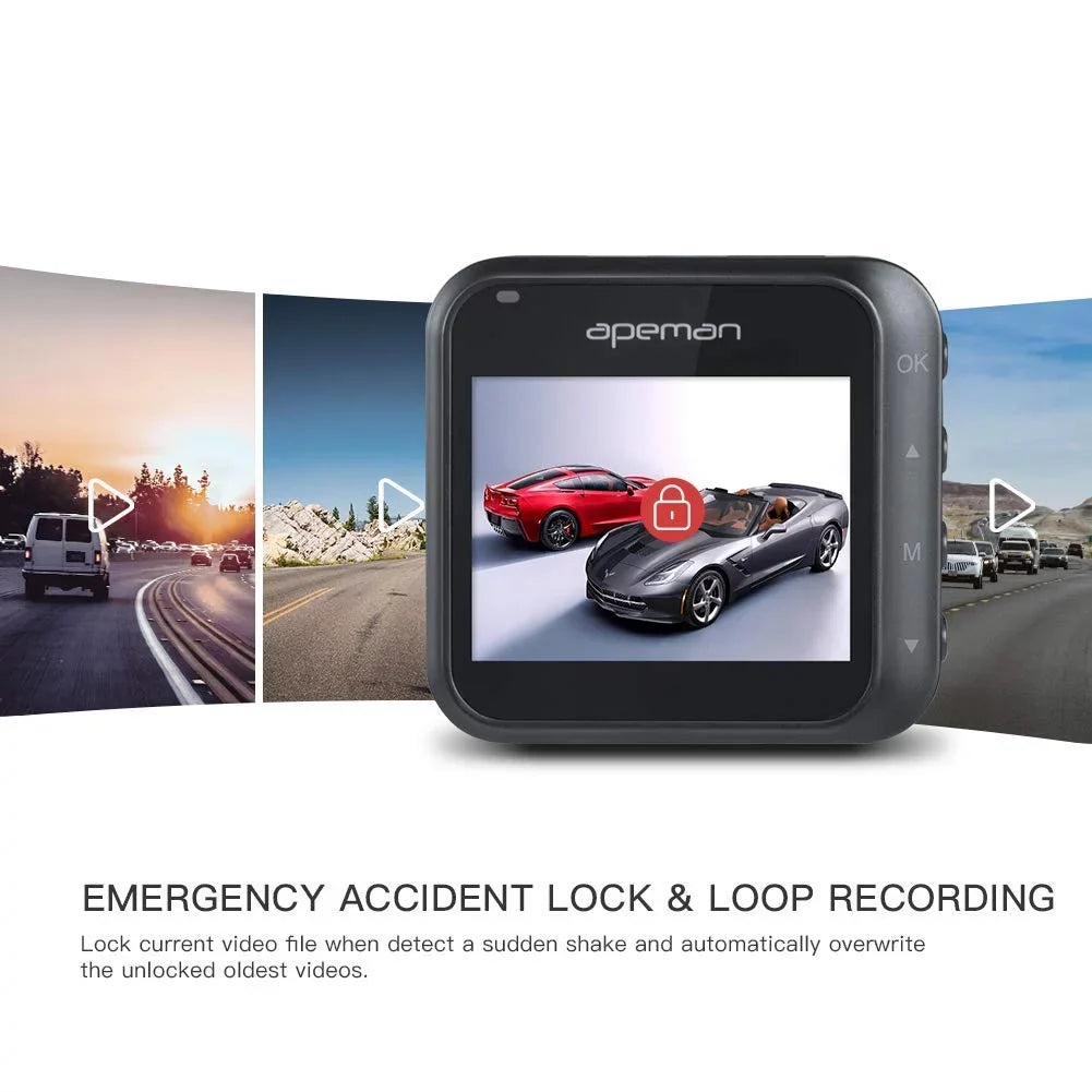 1080P Dash Full Angle, APEMAN Wide HD 170° Cam Vision Driving Car Loop Recorder Night Recording, Mini Detection, G-Sensor, Motion