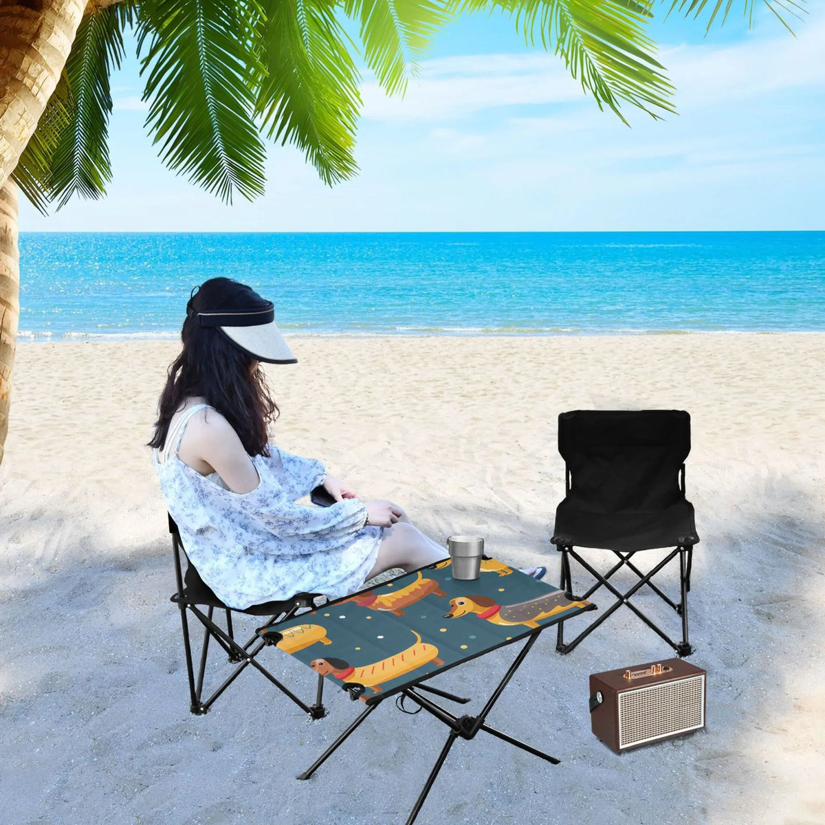 Table Compact Cartoon Picnic with Fishing for Storage Travel Portable Dogs exterior Beach Dachshund Bag Table Camping BBQ Folding Table