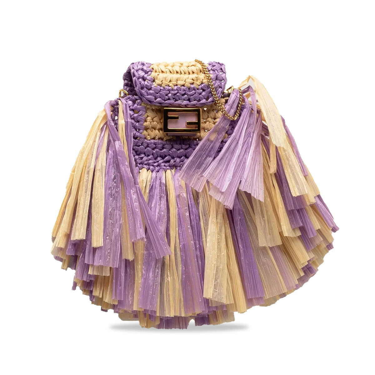 Authenticated Crossbody (Good) Natural Pre-Owned Intreccio Baguette Fendi Pico fabric Purple Unisex Raffia Bag