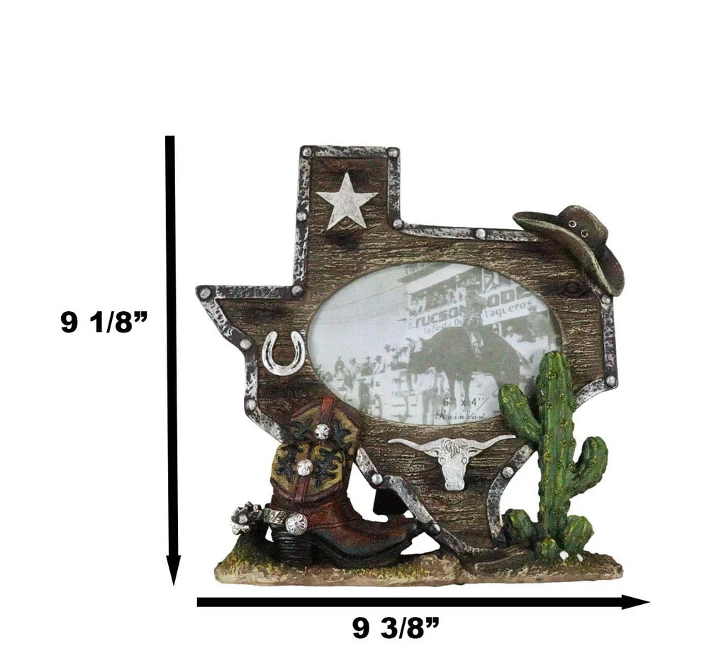 Picture Boot 4"X6" Rustic State Longhorn Cactus Cowboy Map Western Texas Frame
