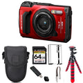 OM + 64GB Tough Camera (Red) Digital TG-7 Olympus + Tripod SYSTEM Case - Kit