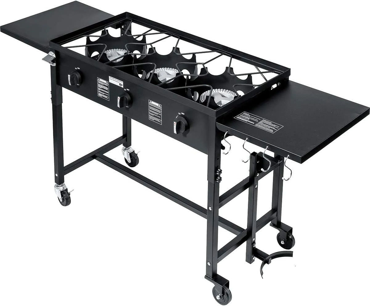 Utensil Wheel Portable Stove Holder Hook W/Regulator 4 Triple-Burner Patio Cooking 87,000-BTU exterior Camp Propane Side Table