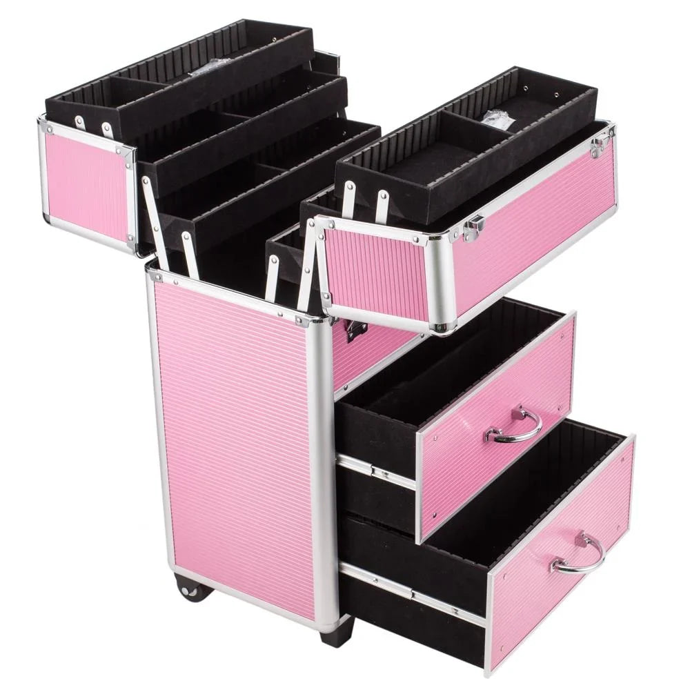 Storage Trolley, Case, Makeup Cosmetic Box in 1 Aluminum Train 3 Lockable Ktaxon Pink Pro Rolling