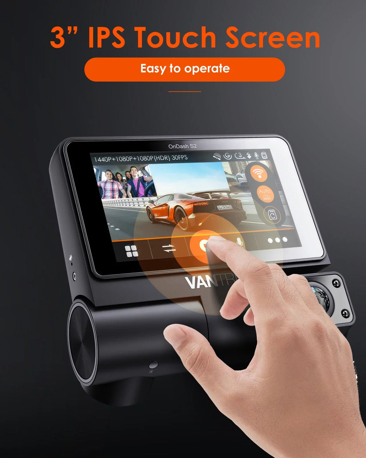 Nearly Interior Front+1080P IPS Dash 30FPS built 2K Angle, 24h Wide Rear Camera Monitor, Channel inch Touchable S2 Car 360° with WiFi in, Parking 3 Supercapacitor Screen 3 +1080P Cam, Vantrue GPS
