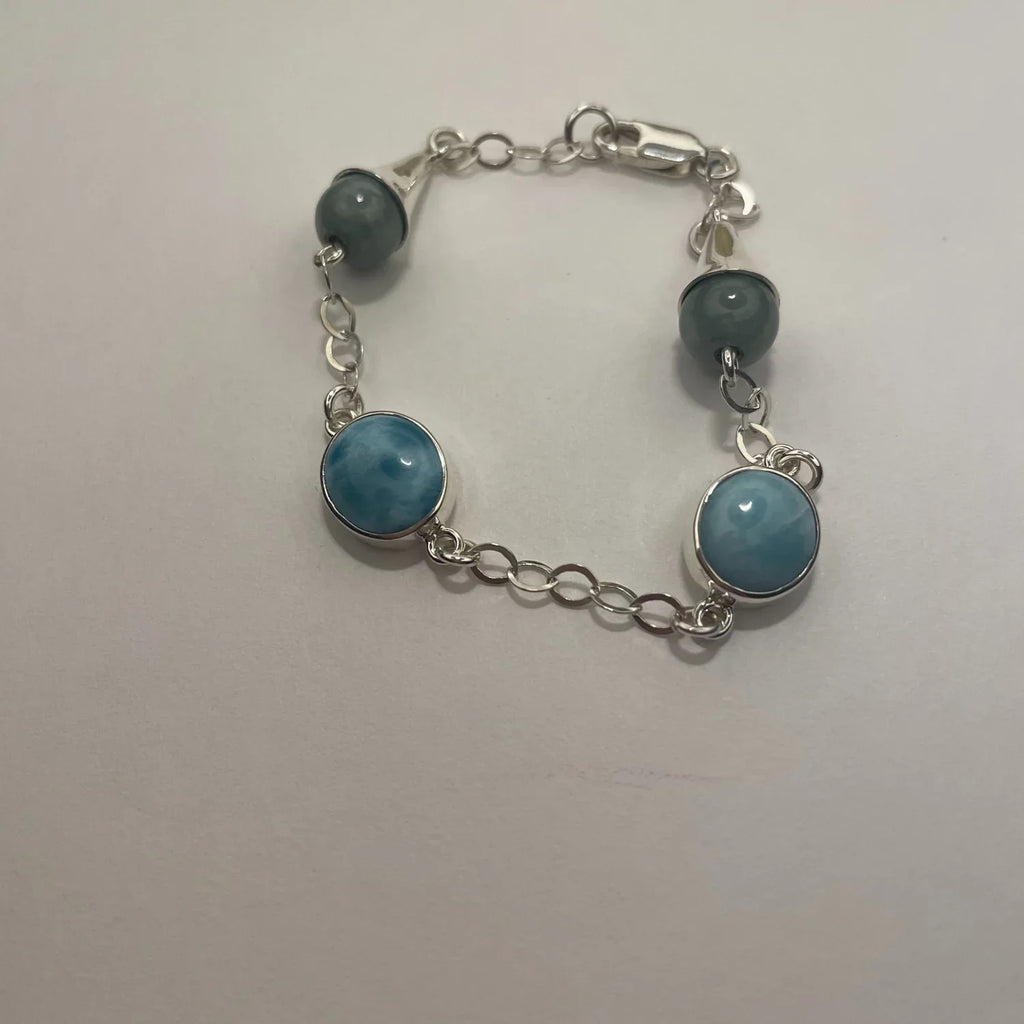 Silver Larimar Sterling 925 Bracelet Handmade Jade and Women