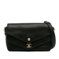 Calf Satchel Double Chevron Authenticated Black Leather (Good) Elaphe Flap Unisex Pre-Owned skin