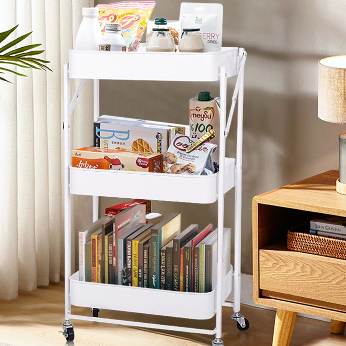 Home With Rolling Library Organizer 3 Utility Utility Shelves Cart Cart Storage Foldable Wheels, Office Multi-Function Metal Rolling Mobile Folding Storage Cart Cart Tier Craft for