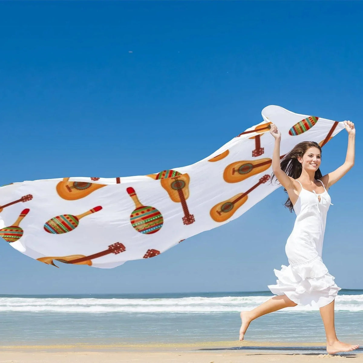 And Maracas Shawl Pattern Long Guitars for Women Scarves Culture Wrap Mexican Scarf Silk Lightweight Hyjoy Girls Neck