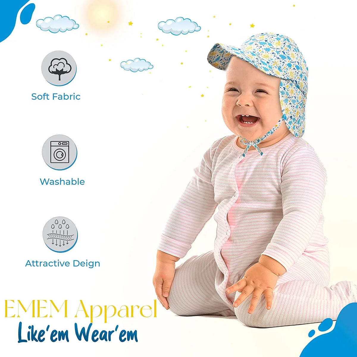 Pool Adjustable UPF Play Swim Breathable 50+ Hat Summer Beach Sun Brim Flap Hats Infant Toddler Sunhat Baby Protection Wide