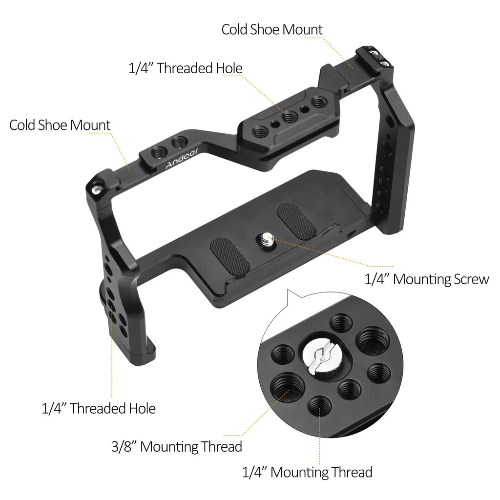 with A7R Numerous Cage Shoe Dual A7III/ A7R A7S A7II/ Inch Aluminum 1/4 Mounts II for II/ Alloy Cold Andoer A7IV/ Camera Cage Replacement Video III/ Threads