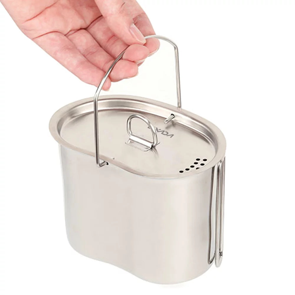 Set Reliable Hiking Picnic Survival Camping Practical Cookware Cooking and Backpacking with for Pot Hanging - Stainless Stove Canteen Equipment Cup Steel Lixada Wood