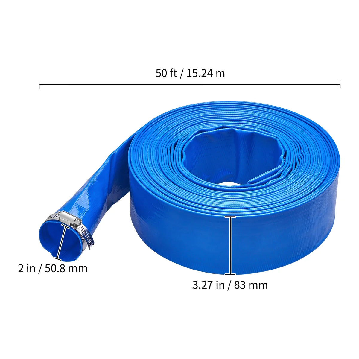 Hose Pool PVC Premium Hose Lay Blue Filter Clamps BENTISM x Discharge 50' and climate Swimming 2'' Resistant Flat Chemical with Backwash