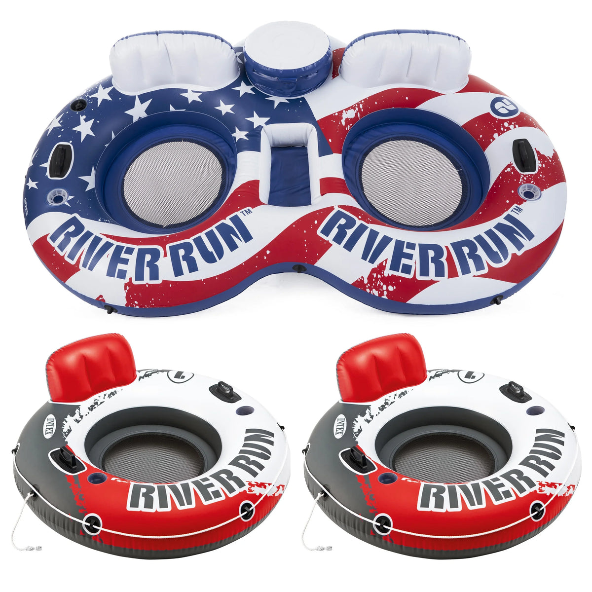 Tube, Run 2 American Float (2 Flag Pack) w/ Inch River 53 Intex Person Red