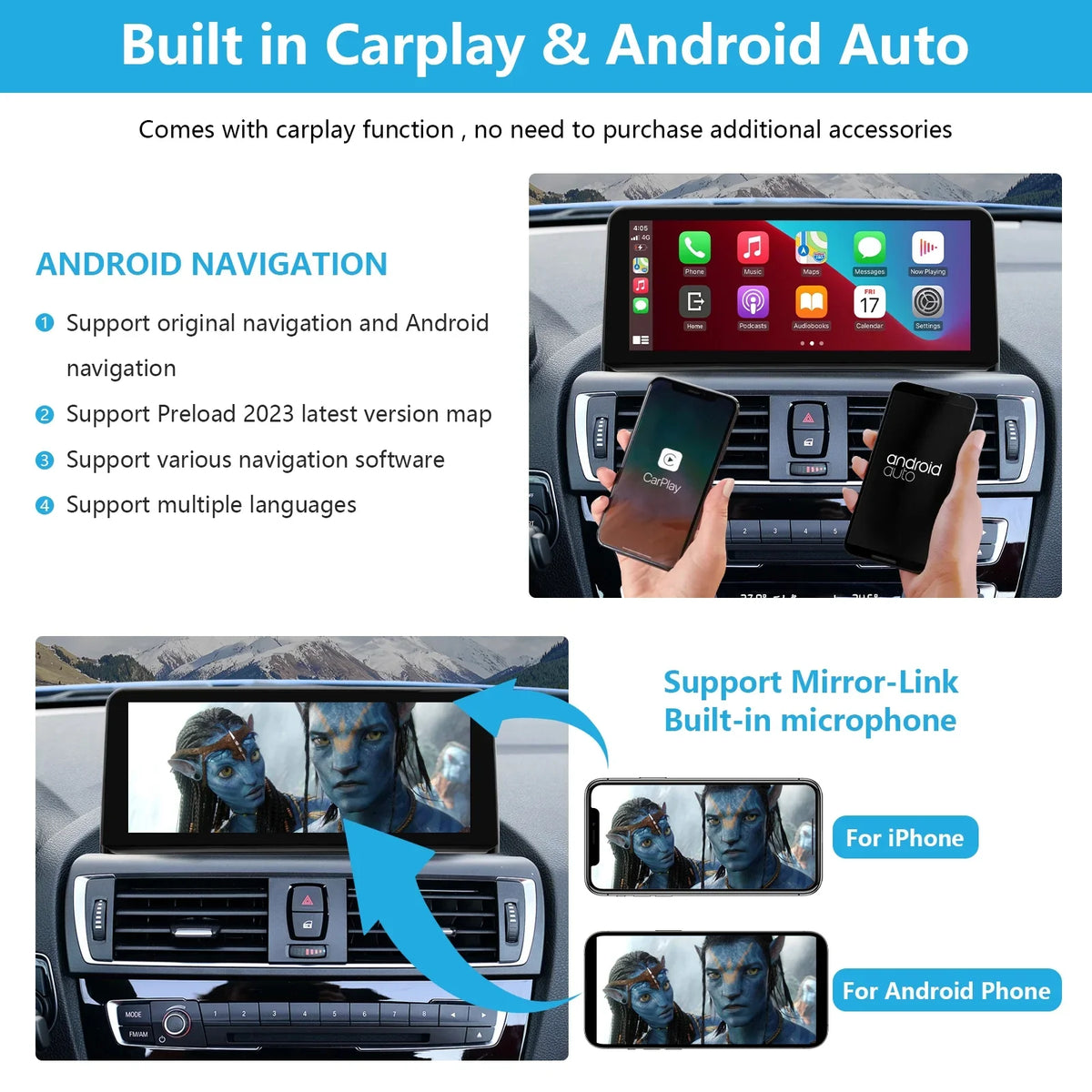 3/4 Carplay, F30/F31/F34/F35/F32/F33/F36 13 Multimedia Radio Mirrorlink, + Touchscreen Android 8G Road 2013-2016 Android Car Top Series for Radio with Car Inch Supports NBT, 256G Auto, 10.25