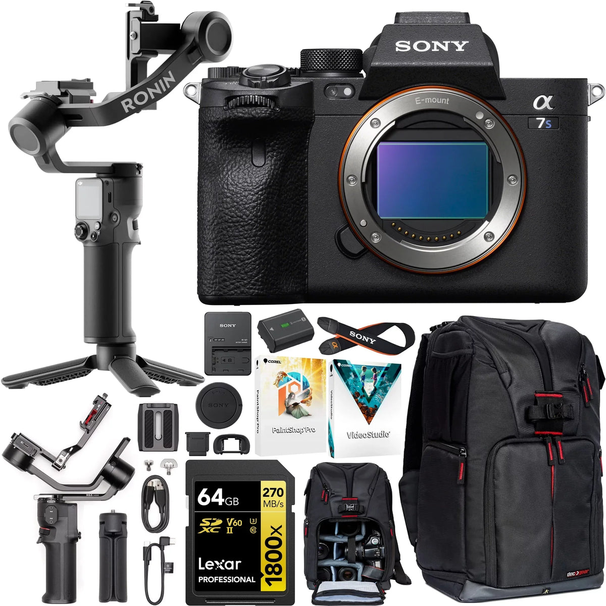 Mirrorless DJI Full + Card Stabilizer III & Gear Frame ILCE-7SM3/B Software Body Filmmaker's Backpack 3 Including + Bundle 64GB a7S Deco Speed RS Gimbal Camera Kit High Mini Photography