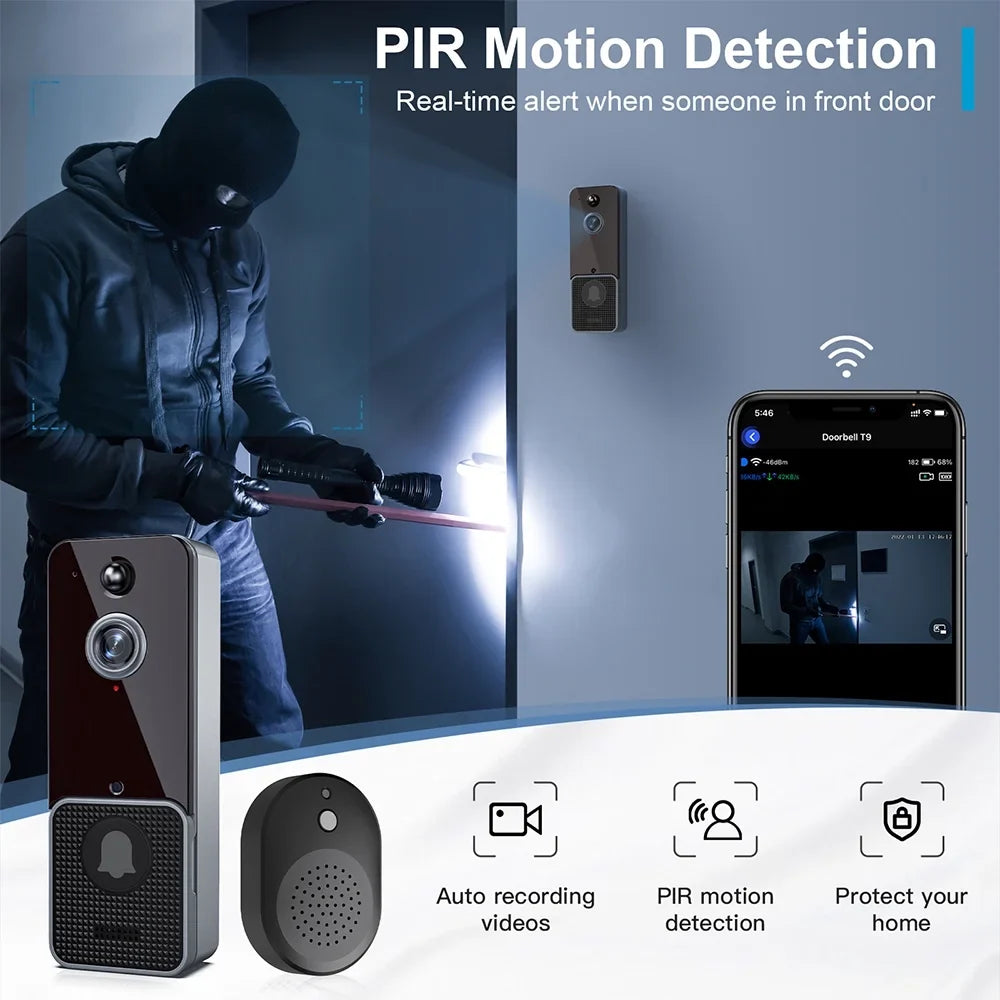 2-Way and Audio-for PIR Vision, Doorbell Chime, Night with Detection Alerts, Two Shinysix Wireless Home Security Human App Camera