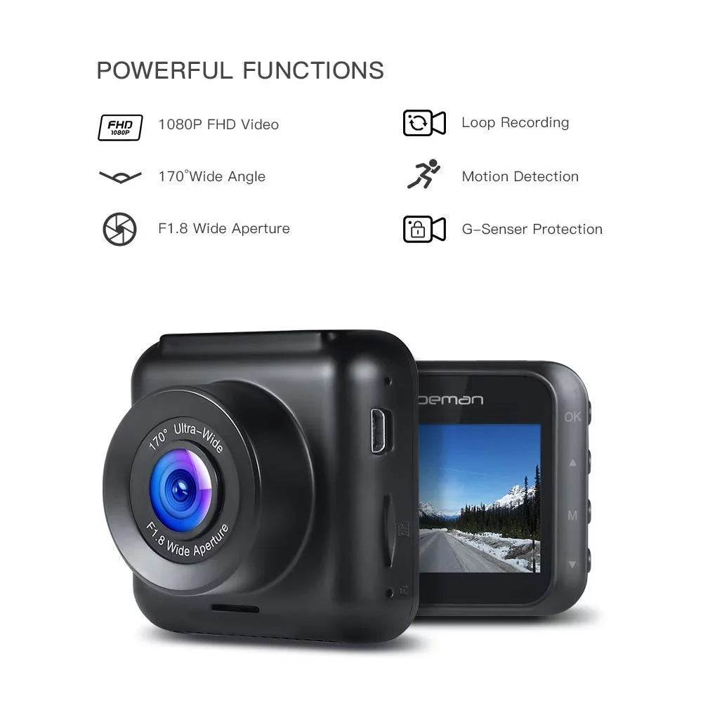 1080P Dash Full Angle, APEMAN Wide HD 170° Cam Vision Driving Car Loop Recorder Night Recording, Mini Detection, G-Sensor, Motion