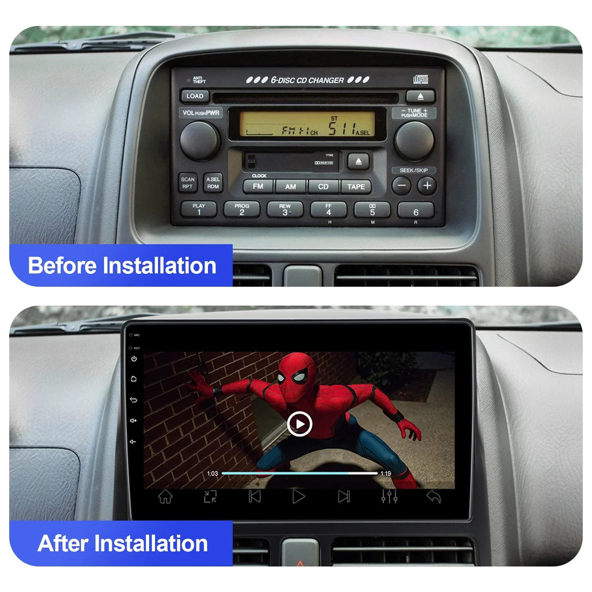 Backup 10 Stereo Inch for Camera TouchScreen 9 Wireless Carplay/Android Car Din 2002-2006 Android Honda Double with Radio Wheel Built-in Auto/GPS/Bluetooth/FM/AUX-in/Steering CR-V Control