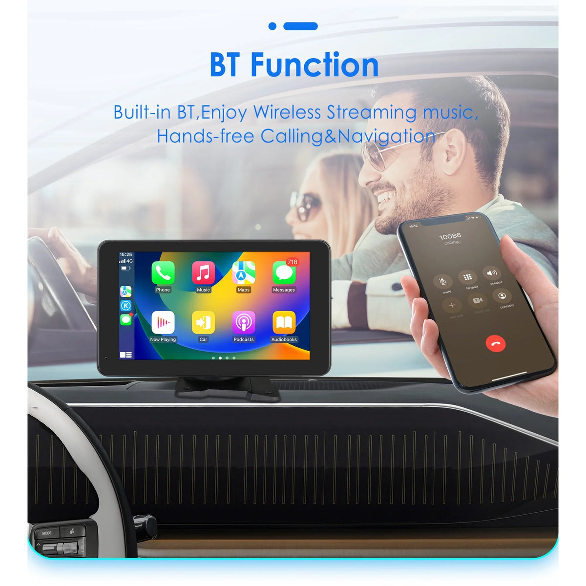 Link FM 7" Navigation Monitor 360° Unit Mirror GPS Carplay Radio Auto Car Player AUX Touchscreen Portable Stereo Android Head Adjustable