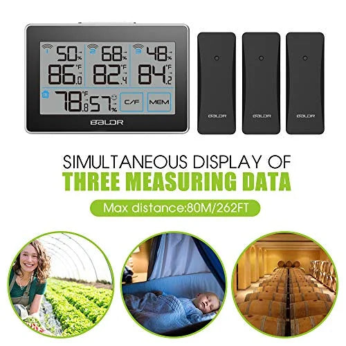 Real-Time with Distance Max Stand Temperature - 262 3 and LCD, Humidity Meter climate with BALDR and Hanging Slot, Built-in Tracker Touchscreen, Sensors, ft Wireless Station Remote Digital Black
