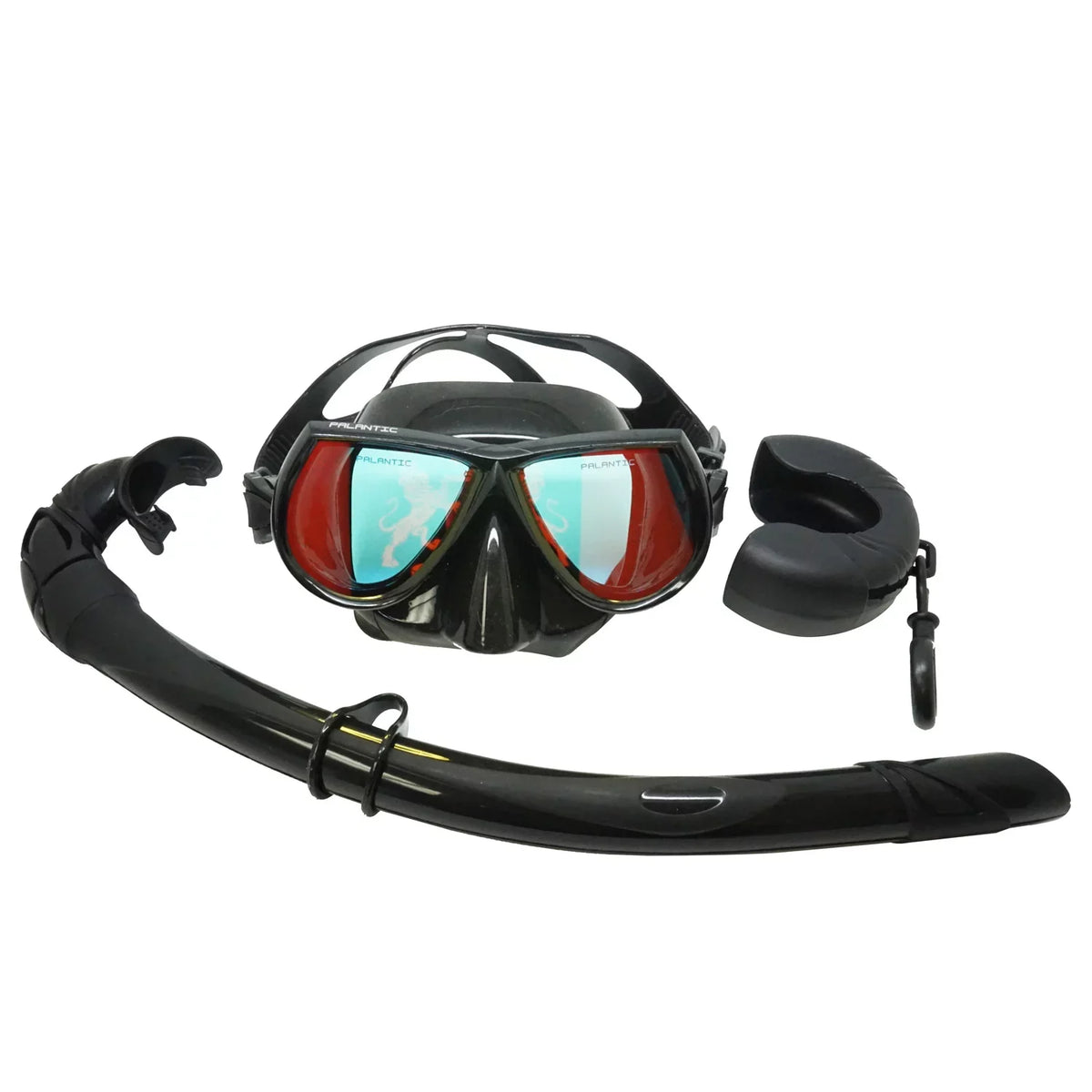 Palantic Coated Volume Black Combo Snorkel Dive Free Mirror Lenses Mask & Low