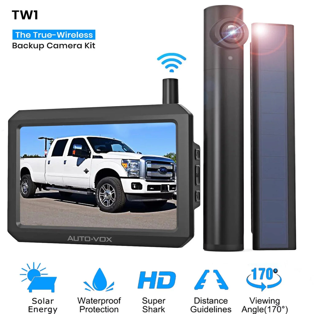 Backup with License Camera Solar for Wireless View Solar Plate Back for Wireless Trailers Auto-Vox Channel Up Panel (TW1) Campervans, Camera Trucks Rear 2