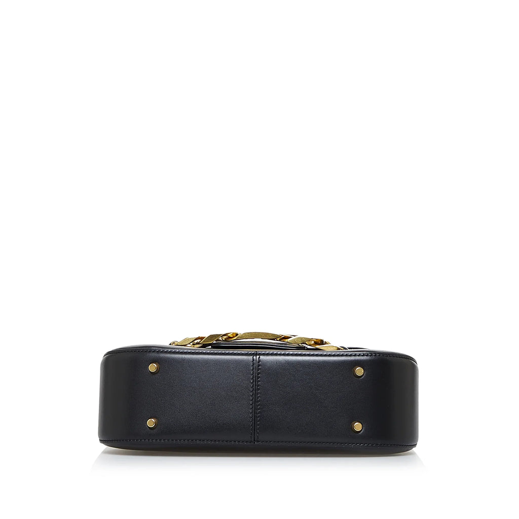Leather Authenticated Bag Valentino (Good) Vlogo Chain Pre-Owned Black Unisex Shoulder Calf