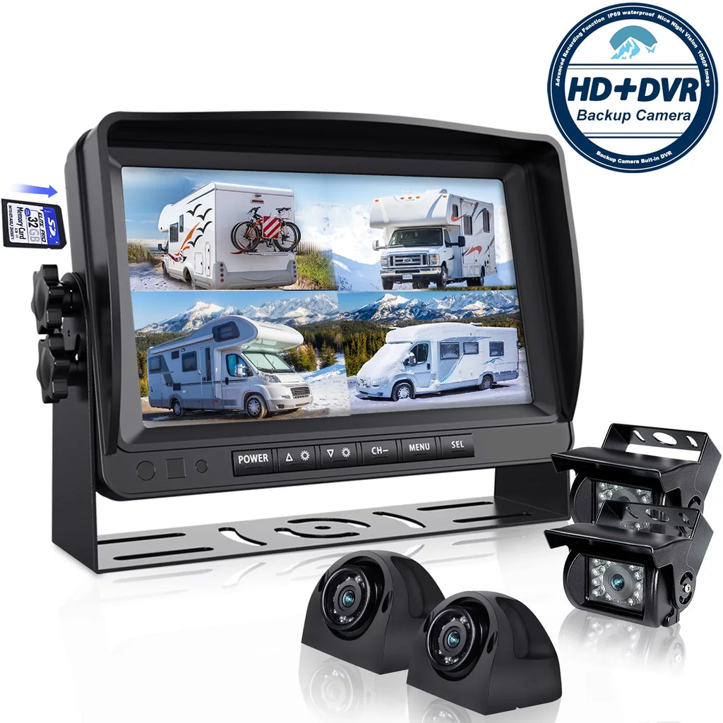 Backup Monitor, for RV Camera Box Camera eRapta Large Record 9’’ camera Quad and Backup Truck IP69 Side 4 Car Waterproof HD with System RV A9 Rear Trailer Advanced DVR Split Function Screens View