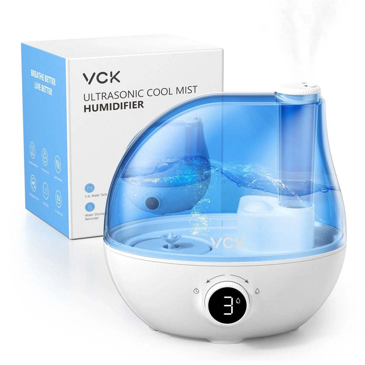 Rotation for for 24 Large 2.3L Indoor Room Baby Auto Hours Plants, Nozzle Mist Home Bedroom, Humidifier, 360° Run Cool 3 Use VCK Time, Quiet Air Mist Levels, Ultrasonic Nursery, Shut-Off, Humidifiers