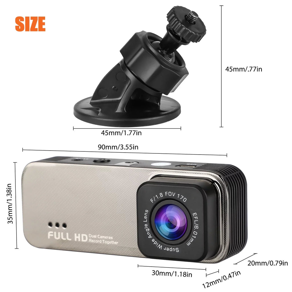 Camera Parking WDR, G-Sensor, Dash Dash Monitoring, Detection, Dashboard Rear and 170° Black Dual Cars, Display, with 1080P 3.16inch Camera Cam, Dual Wide Recorder for Angle Motion TSV Front