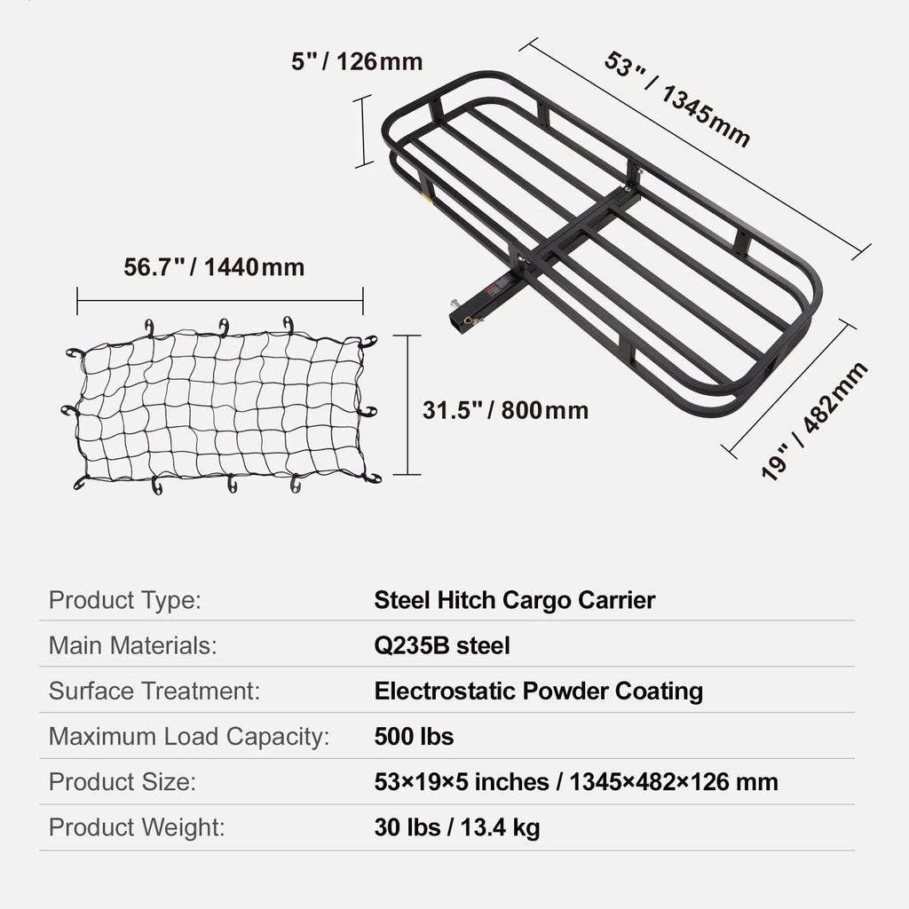 Net Fits 2" 500lb Mount Receiver Cargo Carrier in Hitch & BENTISM Cargo 53x19x5