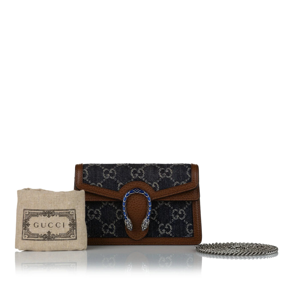 Women Dionysus Fabric Pre-Owned Bag GG Denim Mini Crossbody Authenticated Super Blue