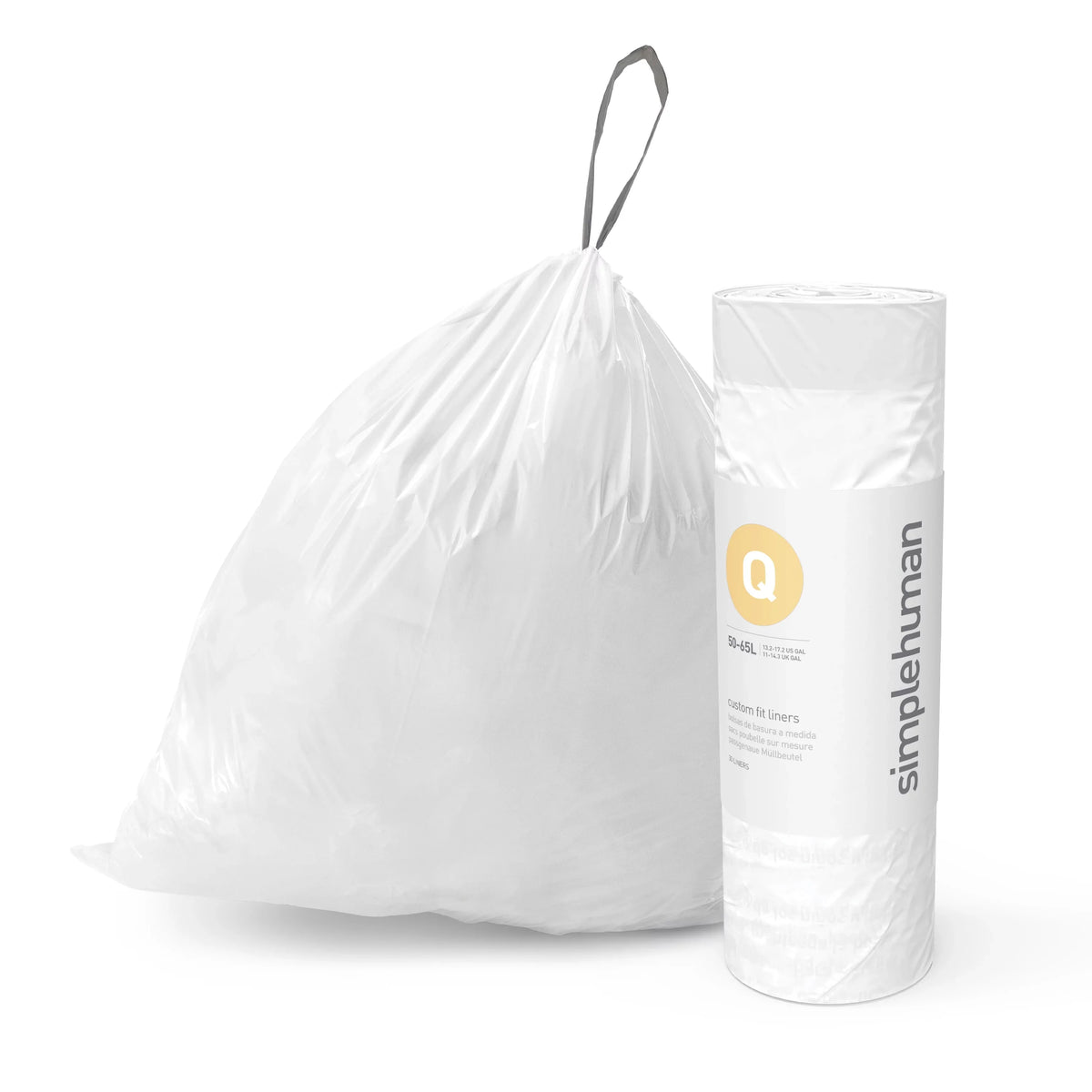 240 Gallon, White 13-17 Bags, Roll Q Custom / Fit Pack, Code 50-65 Trash simplehuman Drawstring Liter