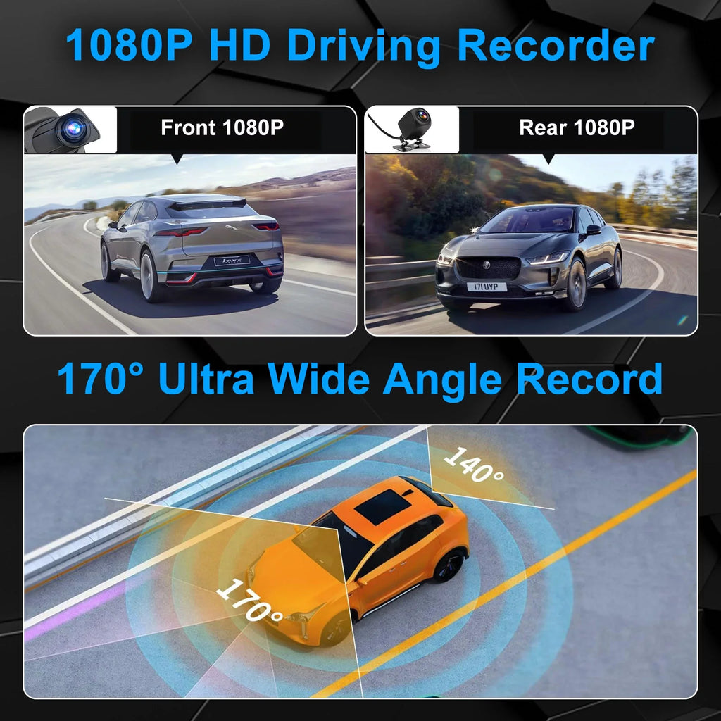 G-Sensor, IPS with Camera, Backup Camera, Vision, Dual View Night TSV Screen Mirror Touch Recorder 1080P Dash Rear Driving Car Cam