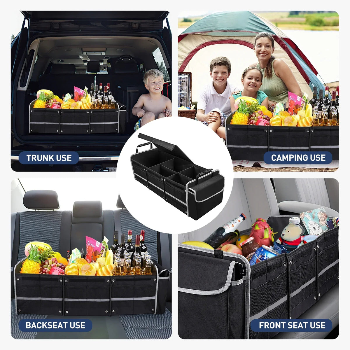 4 for Multi Bag Trunk Cooler SUV Car Truck Organizer, Leakproof Storage in 1 Box Trunk with Compartment Insulated Collapsible Storage Car