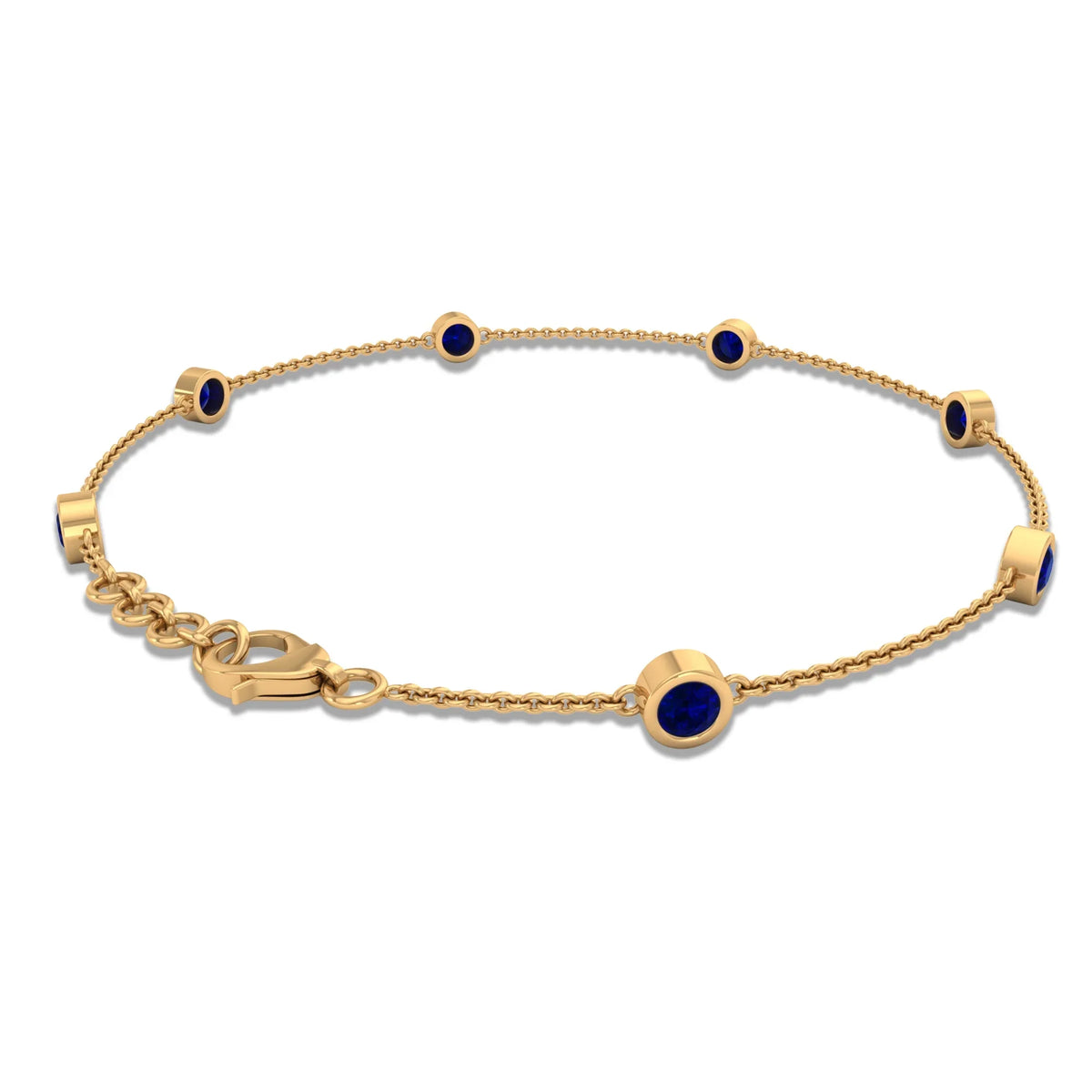 '- Blue Women Chain CT AAAA Gold, For Created inches 14K Bracelet - 1 7.5 Sapphire Yellow Station Lab Grade,